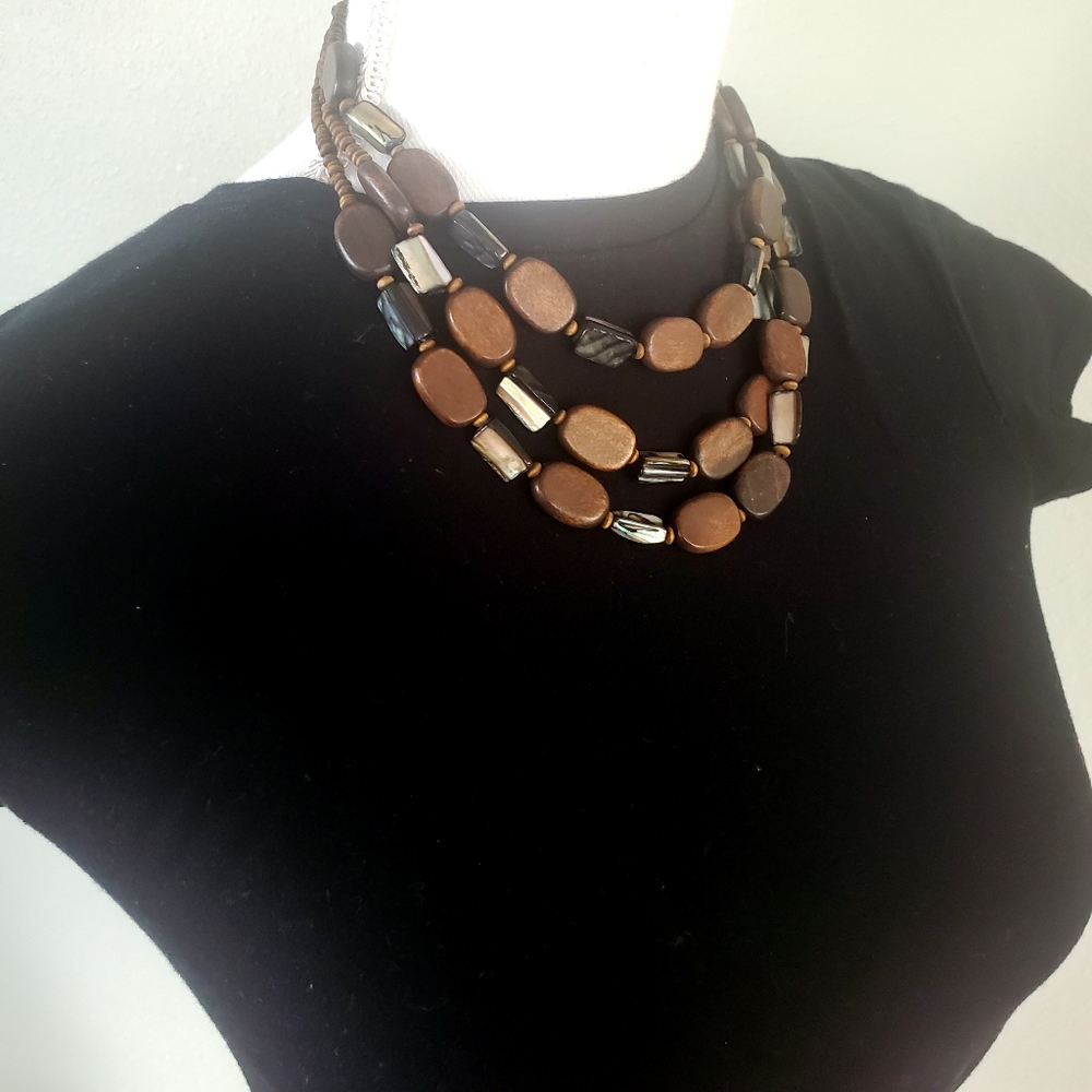 MOTHER EARTH Necklace - Wood / Stone / Bead (EUC)